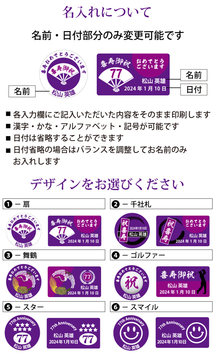 最短即日出荷！ 名入れゴルフマーカー 77歳 喜寿デザイン 喜寿記念 喜寿ギフト ギフトラッピング無料 メール便送料無料の画像