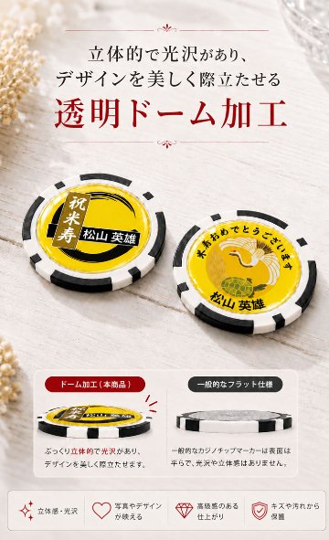 最短即日出荷！米寿御祝88歳 名入れゴルフマーカー(カジノチップ)/選べるデザイン/名前入り/ネーム入り/オーダーメイド/プレゼント/ギフトラッピング無料 メール便送料無料の画像