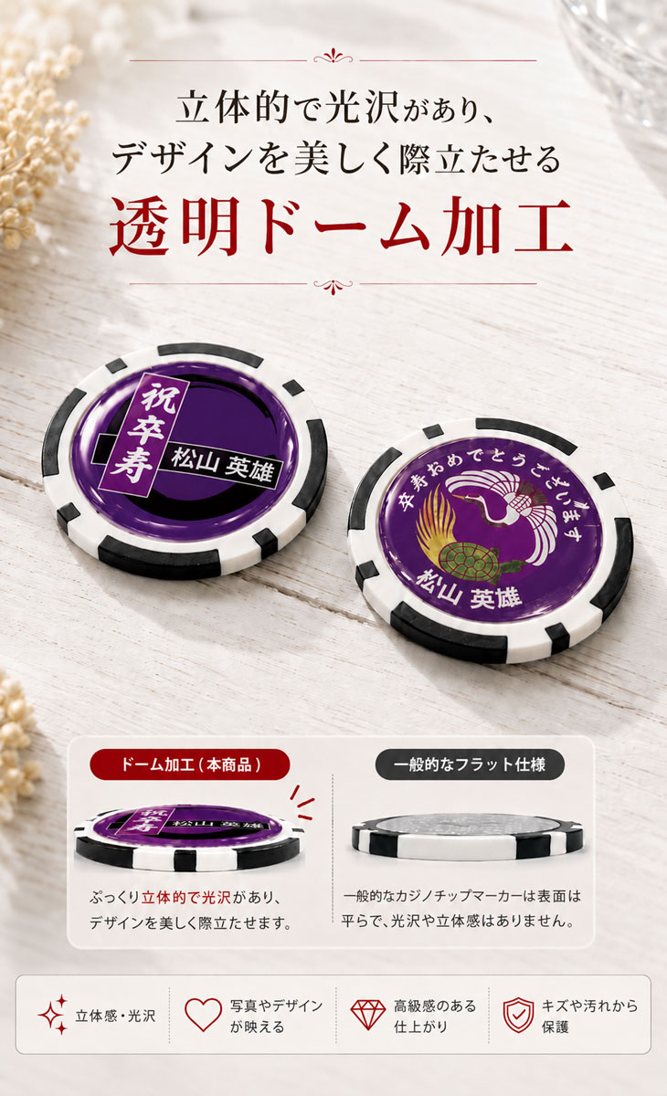 最短即日出荷！卒寿御祝90歳 名入れゴルフマーカー(カジノチップ)/選べるデザイン/名前入り/ネーム入り/オーダーメイド/プレゼント/ギフトラッピング無料 メール便送料無料の画像