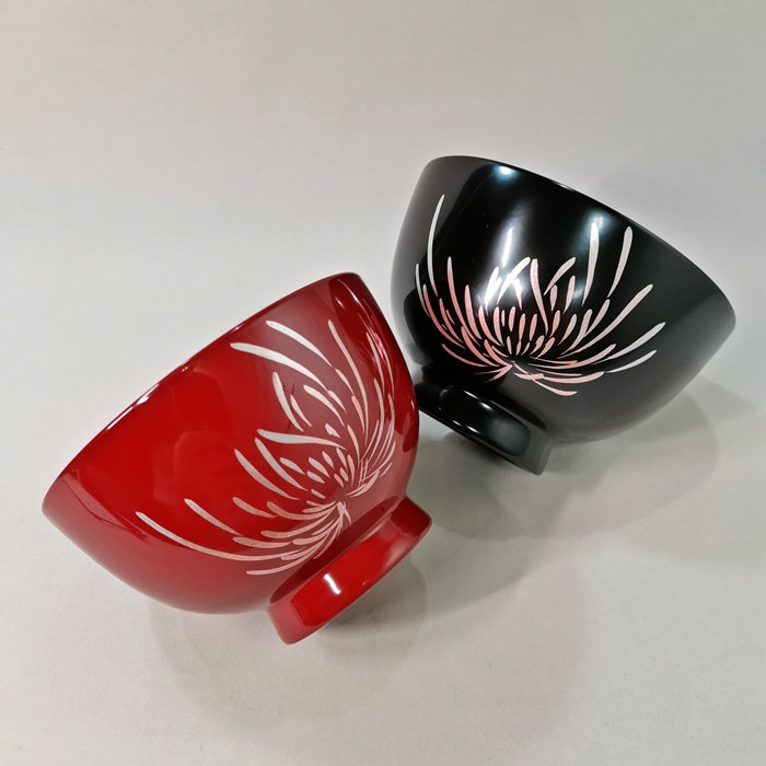 会津漆器　京型　夫婦椀　華（漆・手描）の画像