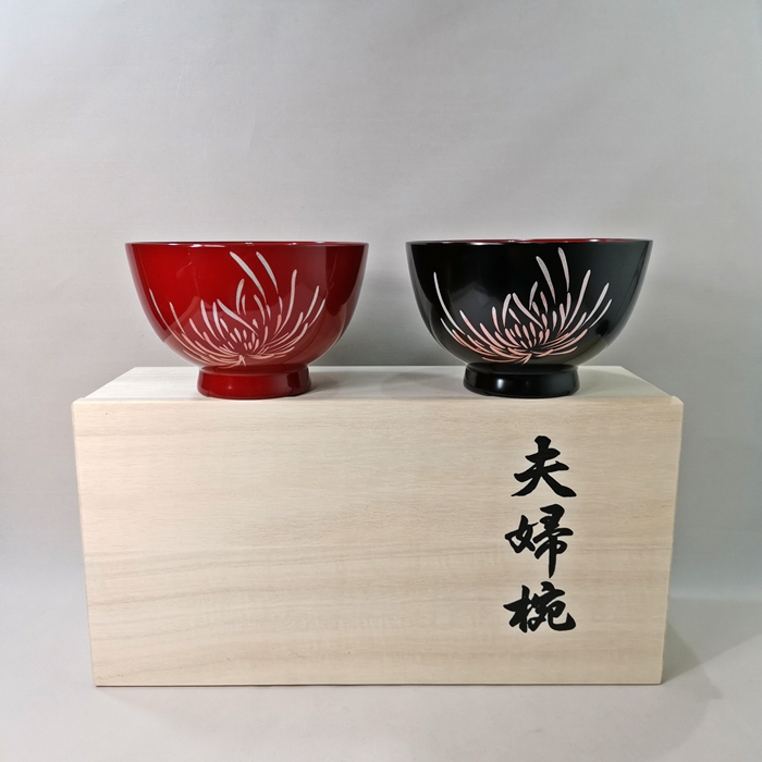 会津漆器　京型　夫婦椀　華（漆・手描）の画像