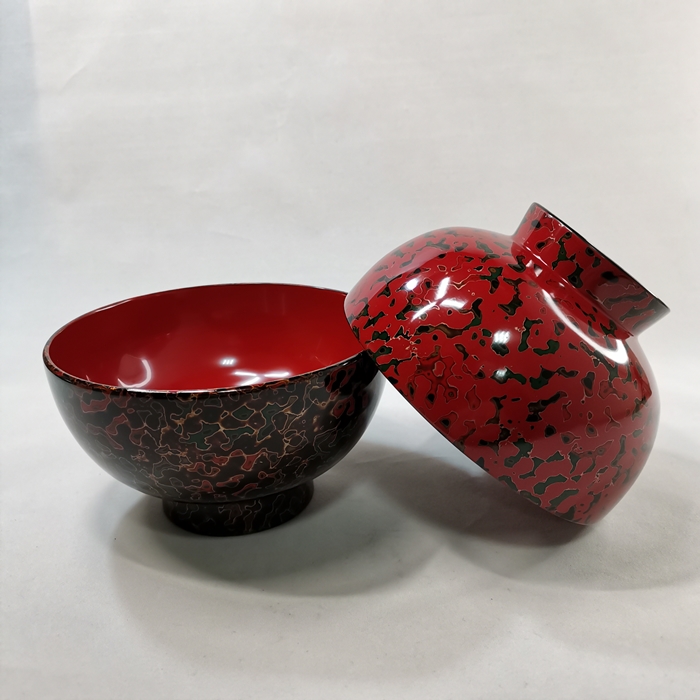 津軽塗　夫婦汁椀　唐塗(呂上・赤上)　木製の画像