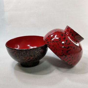 津軽塗　夫婦汁椀　唐塗(呂上・赤上)　木製の画像