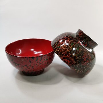 津軽塗　夫婦汁椀　唐塗(呂上・赤上)　木製の画像