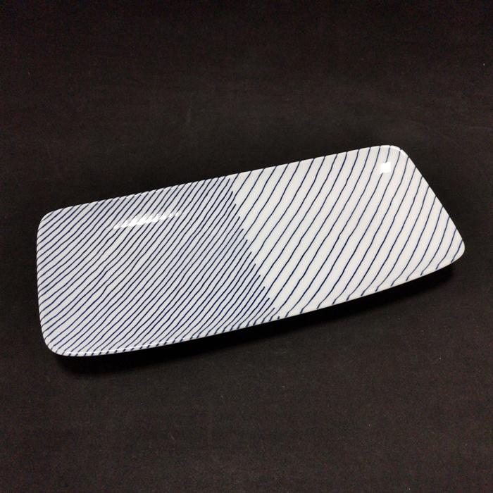 白山陶器　重ね縞　長焼皿の画像