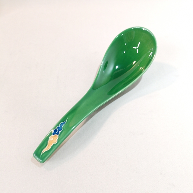 究極のラーメン鉢　緑交趾 龍・雲 ラーメン鉢＆レンゲセット　錦右ェ門陶苑の画像