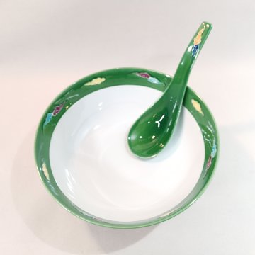 究極のラーメン鉢　緑交趾 龍・雲 ラーメン鉢＆レンゲセット　錦右ェ門陶苑の画像