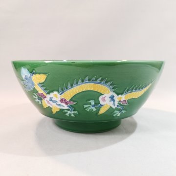 究極のラーメン鉢　緑交趾 龍・雲 ラーメン鉢＆レンゲセット　錦右ェ門陶苑の画像