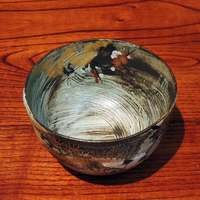 清水焼　八幡窯　吉祥鶴　抹茶碗の画像