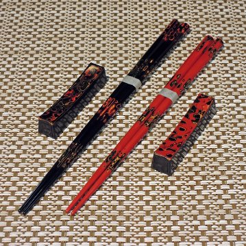 津軽塗 ねぶた 八角夫婦箸・箸置セットの画像