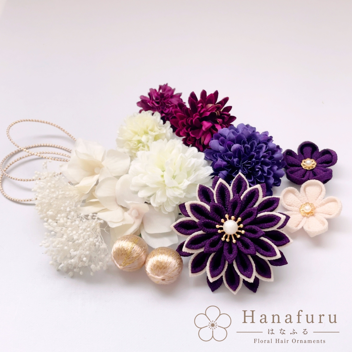 つまみ細工髪飾り 華ダリア 紫｜成人式 卒業式 結婚式 和装の画像