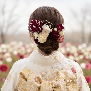 つまみ細工髪飾り 華ダリア ぼたん（赤紫）｜成人式 卒業式 結婚式 和装の画像