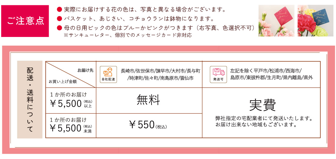 母の日 注意点・送料