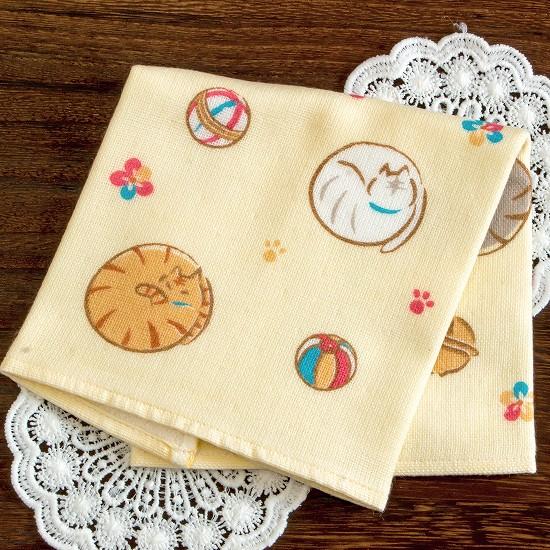 さいか　ガーゼハンカチタオル（まる猫）イエローの画像