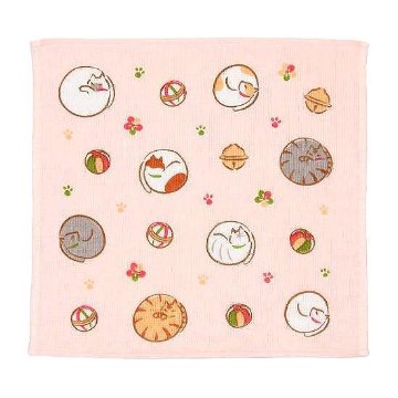 さいか　ガーゼハンカチタオル（まる猫）ピンク画像