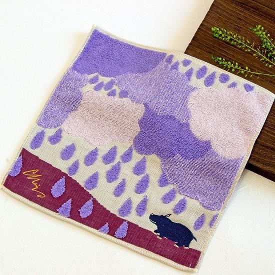 moritaMiW　ガーゼパイルハンカチ（カバと静かな雨）の画像