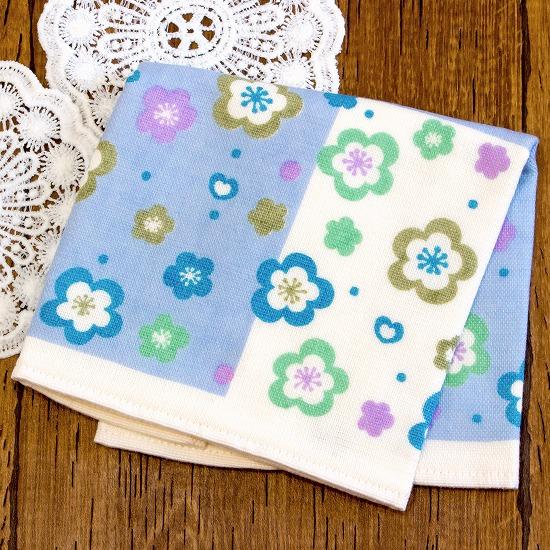 さいか　ガーゼハンカチタオル（梅ちりめん）ブルーの画像