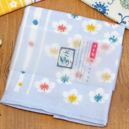 さいか　ガーゼハンカチタオル（花縞）ブルーの画像