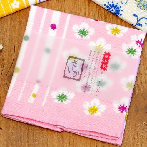 さいか　ガーゼハンカチタオル（花縞）ピンクの画像