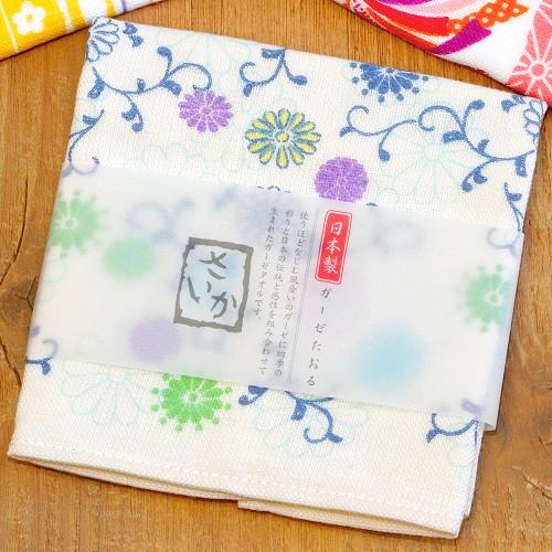 さいか　ガーゼハンカチタオル（ちらし菊唐草）ブルーの画像