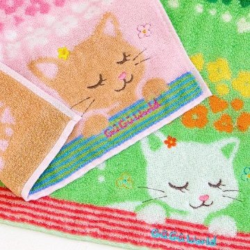 GuGu World タオルハンカチ（ねこと小花）画像