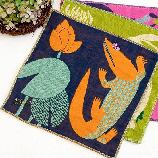 moritaMiW　3重ガーゼハンカチ（ワニと蝶々）の画像