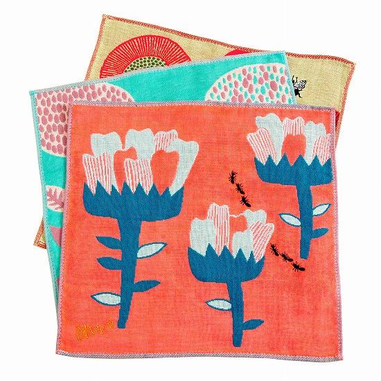 moritaMiW　3重ガーゼハンカチ（花とアリンコ）の画像