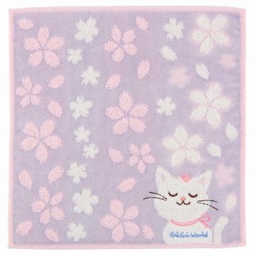 GuGu World タオルハンカチ（桜模様と猫）画像