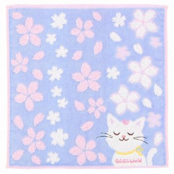 GuGu World タオルハンカチ（桜模様と猫）画像