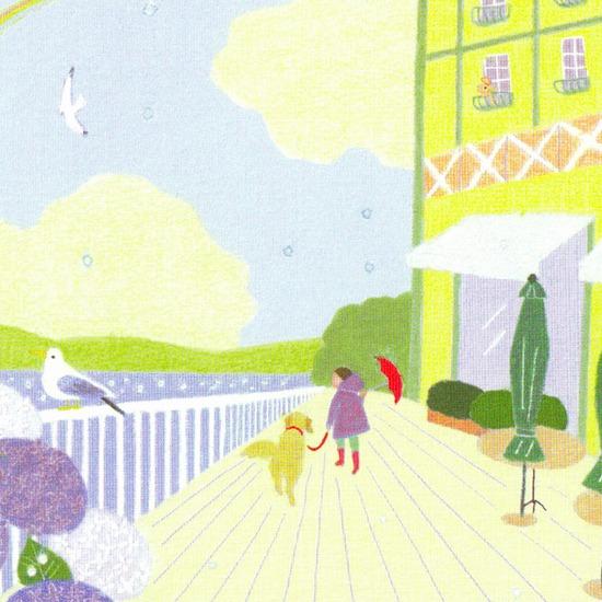 ひらいみも ポストカード（あじさい：子ブタと虹）の画像