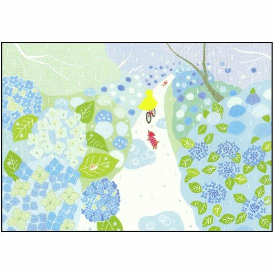 ひらいみも ポストカード（あじさい：子ブタと雨降る小道）の画像