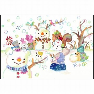 Roko ポストカード（雪だるまがいっぱい）の画像