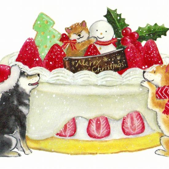 村田なつか ポストカード（しばいぬとクリスマスケーキ）画像
