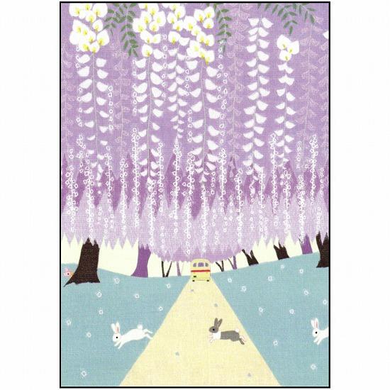 ひらいみも ポストカード（藤の花：子ブタとうさぎ）の画像