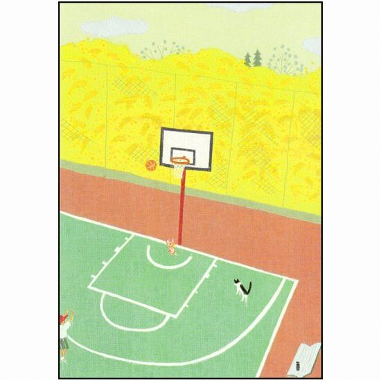 ひらいみも ポストカード（ミモザ：子ブタとバスケ）の画像