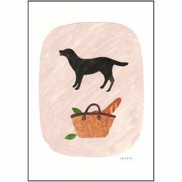 西淑 ポストカード（黒犬とバスケット）画像