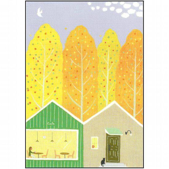 ひらいみも ポストカード（子ブタと秋Cafe）の画像