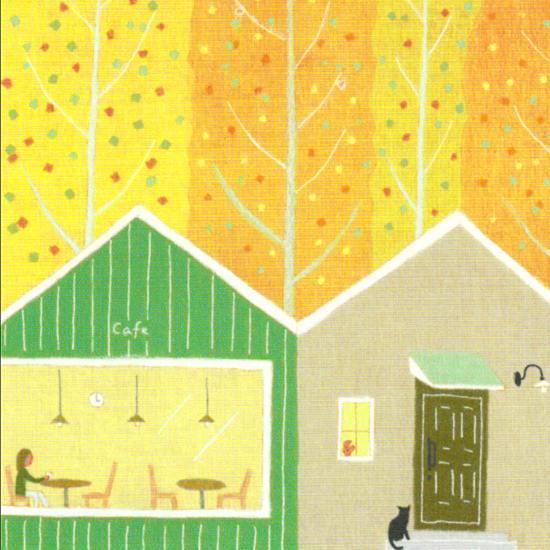 ひらいみも ポストカード（子ブタと秋Cafe）の画像