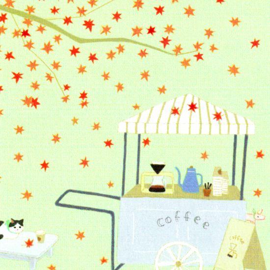 ひらいみも ポストカード（子ブタと紅葉coffee）の画像