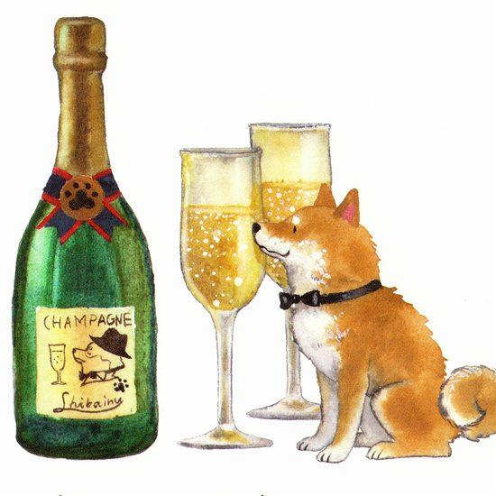 村田なつか ポストカード（しばいぬとシャンパン）の画像