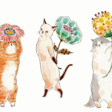 トコロコムギ ポストカード（花摘みにゃんこ）の画像