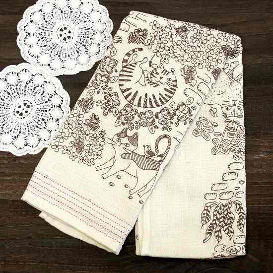 うすい　かるい　ながい　タオルてぬぐい（猫の庭）の画像