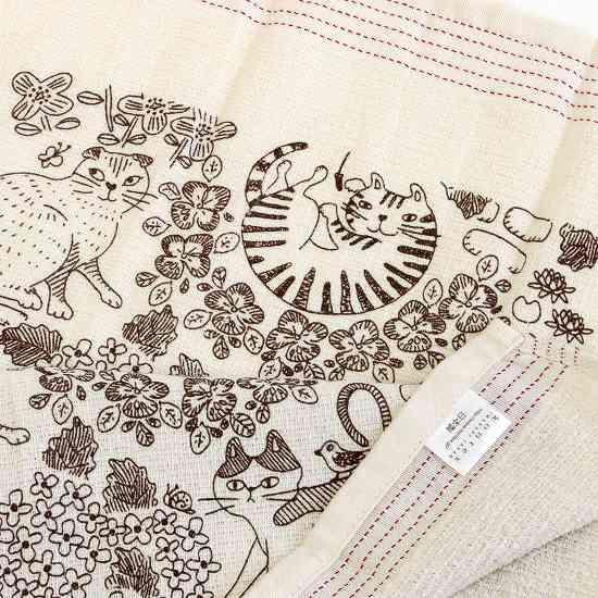 うすい　かるい　ながい　タオルてぬぐい（猫の庭）の画像