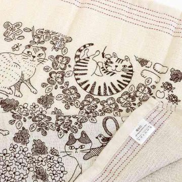 うすい　かるい　ながい　タオルてぬぐい（猫の庭）の画像
