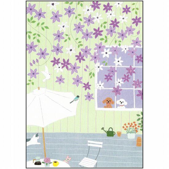 ひらいみも ポストカード（子ブタと紫の花）の画像