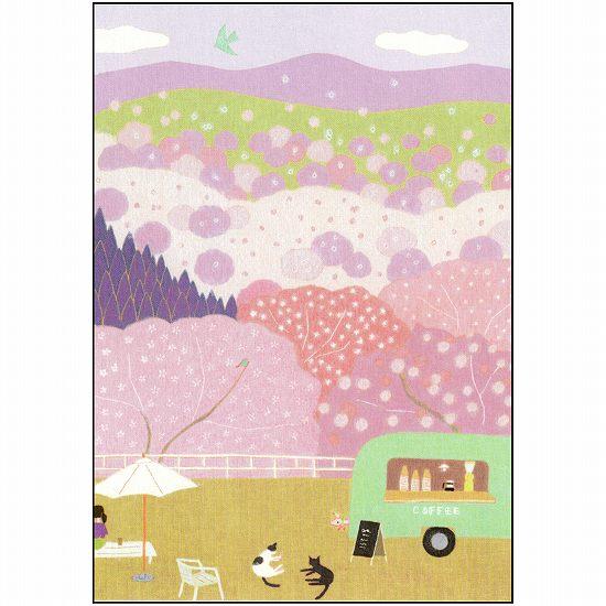 ひらいみも ポストカード（子ブタと桜とCOFFEEカー）の画像