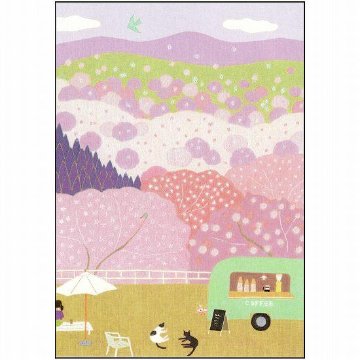 ひらいみも ポストカード（子ブタと桜とCOFFEEカー）の画像