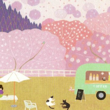 ひらいみも ポストカード（子ブタと桜とCOFFEEカー）の画像