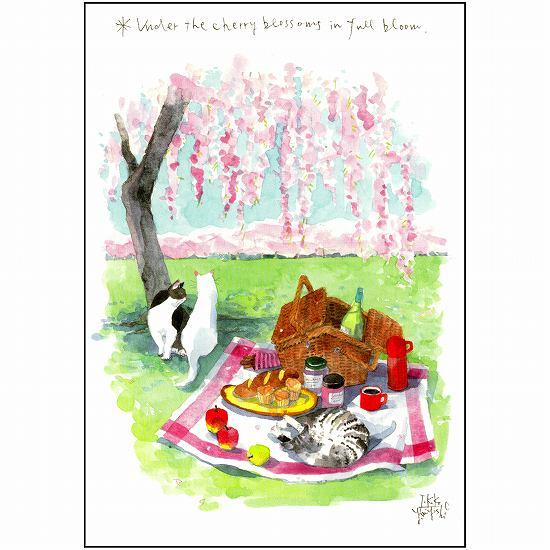 三好貴子 ポストカード（満開の桜の下の猫たち）の画像