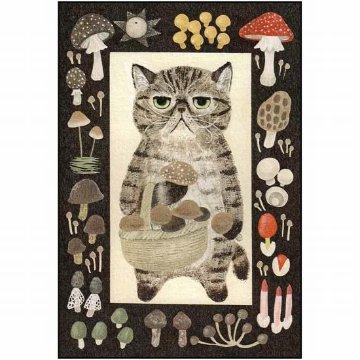 絵本の中のねこ ポストカード（エキゾチックショートヘア・きのこ）の画像